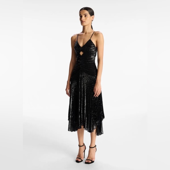 NWT A.L.C. Lou Black Sequined Keyhole Midi Dress Size 6 | Holiday | Party | NYE - Picture 3 of 6